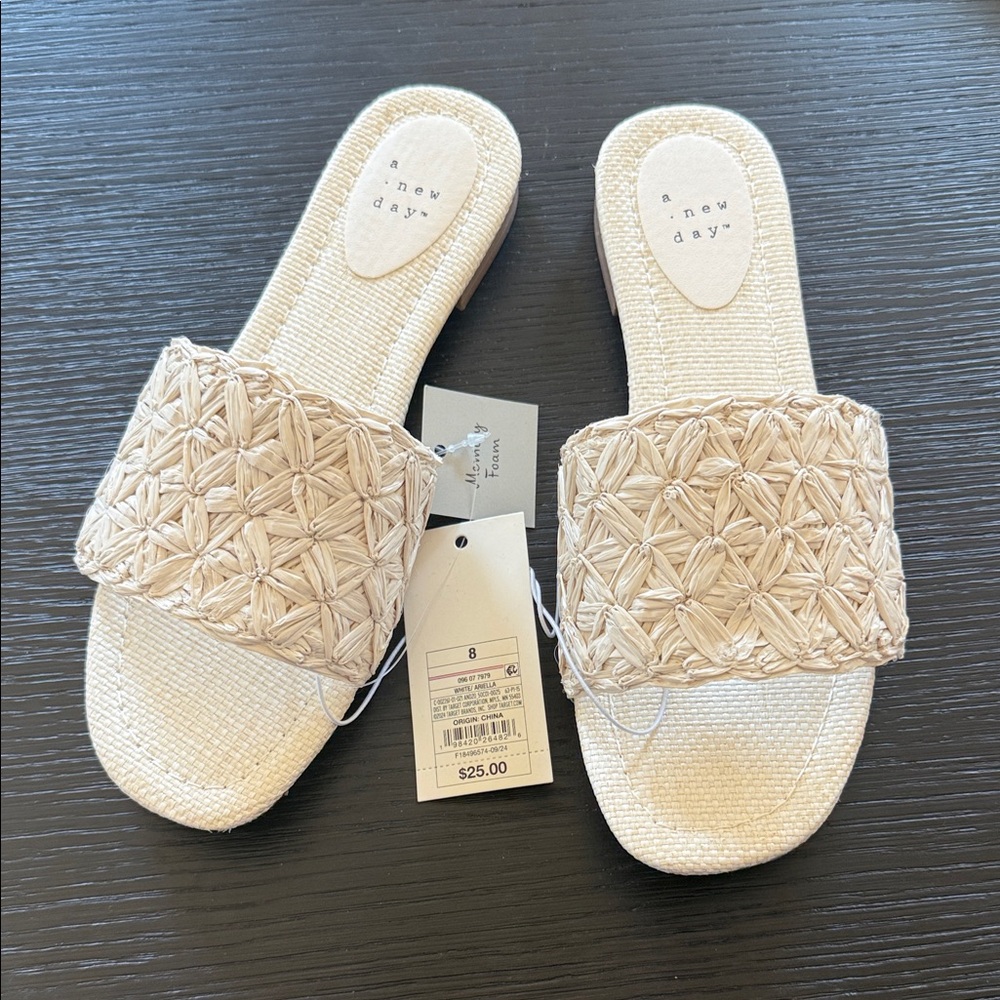 A New Day Women's Tan Woven Slide Sandals